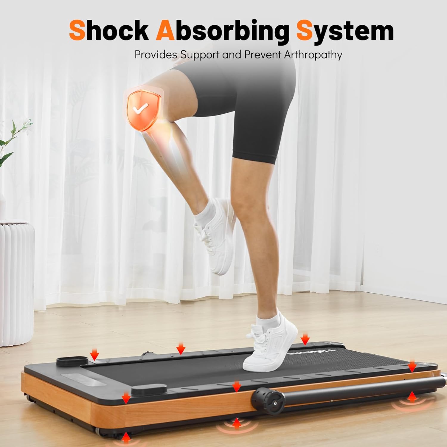 Maksone Folding Walking Pad, Wood Under Desk Treadmill with Adjustable Handlebar, Foldable Treadmill with Remote Control, Installation-Free