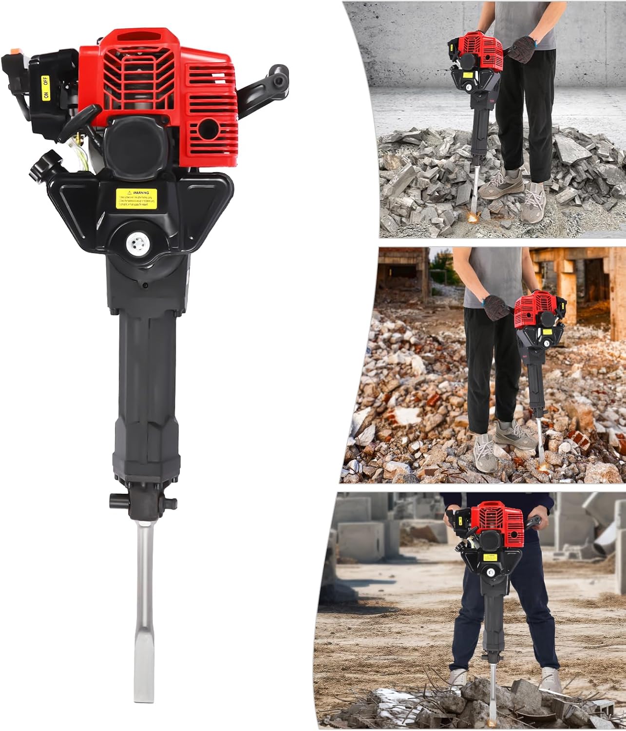 Gas Powered Jack Hammer Concrete Breaker 52CC 2 Stroke Gasoline Concrete Breaker with 2 Chisels Construction Concrete Floor Breaker Drill with Hand Pull Start, 1900W, 6500RPM