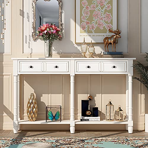 Merax Espresso Wood Narrow Console Table with Drawers and Bottom Shelf for Entryway Hallway Front Door, 1 Set