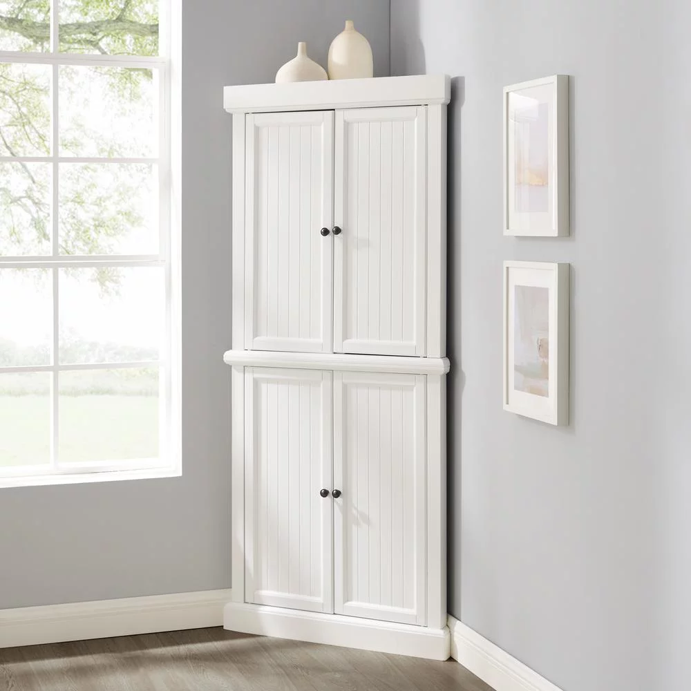 Crosley Furniture Shoreline 2-Piece Wood Corner Stackable Pantry in White