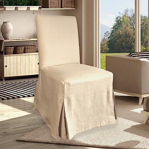 100% European Linen Cotton, Compatible with IKEA Henriksdal Floor Length Dining Chair Cover, Solid Beige - Set of 4