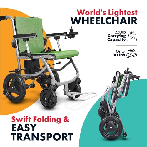 Klano KL40 - World Lightest (only 30lbs) Foldable Electric Wheelchair - Travel Size with Detachable Battery - Airline Approved - User Friendly - 10 mi Cruise Range (Model1)