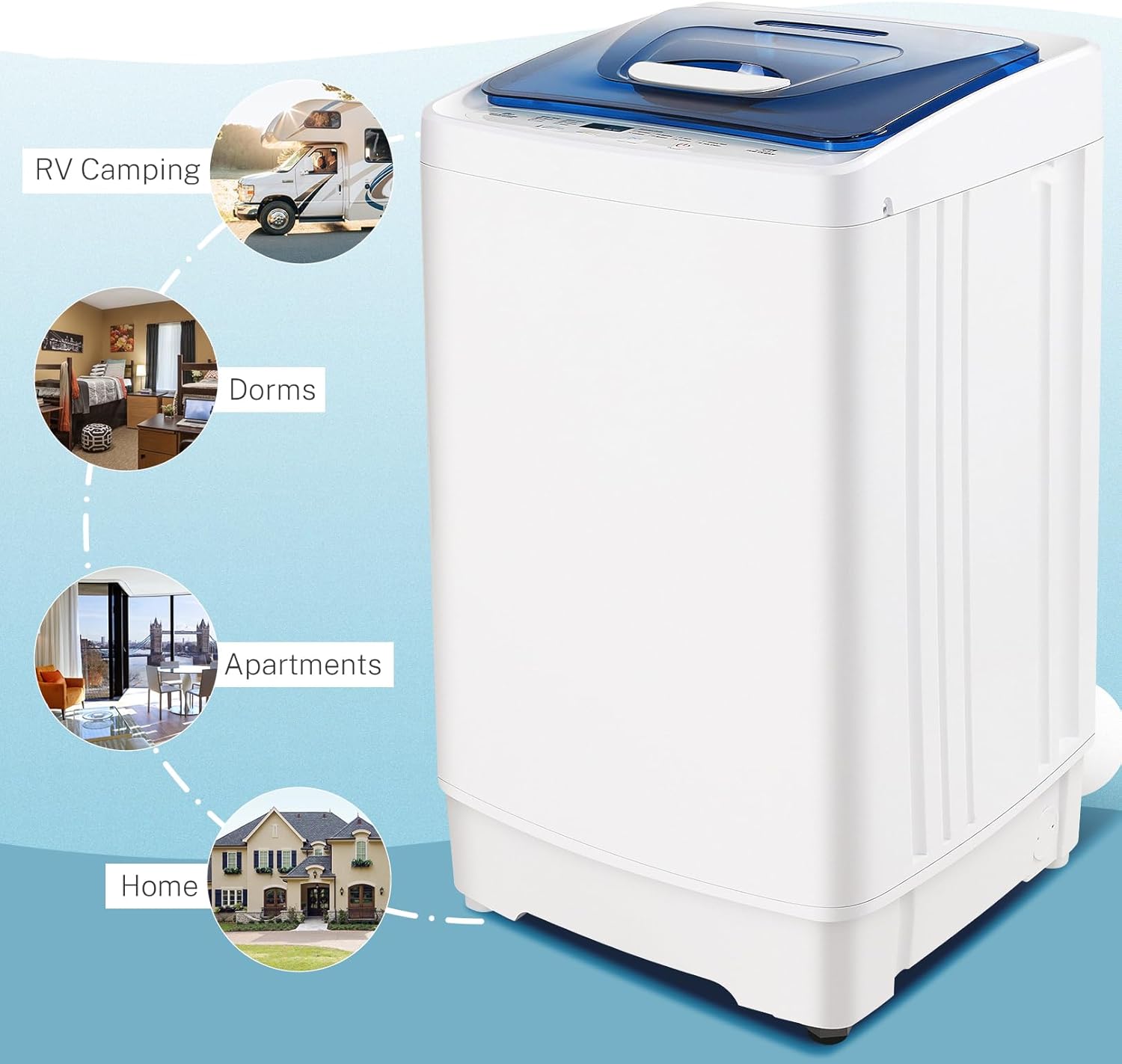 Nictemaw Portable Washing Machine, 17.8Lbs Capacity Compact Laundry Washer, 2.3 Cu.ft Full-Automatic Washer and Spinner Combo with 8 Cycles, LED Display, Drain Pump for Apartment RV Dorm