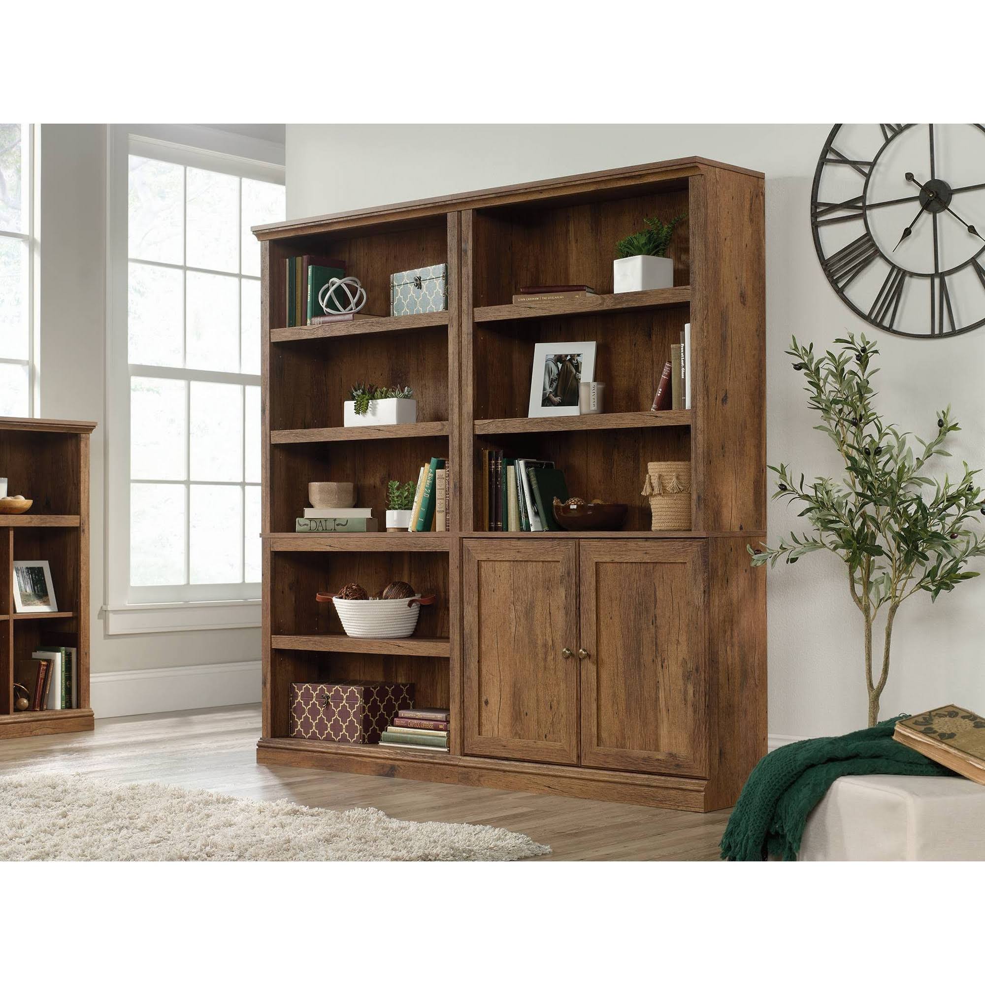 Sauder 5-Shelf Bookcase with Doors in Vintage Oak