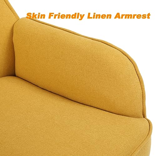 Linen Accent Chairs, Button-Tufted Bedroom Chair Mid Century Modern Armchairs with Black Metal Legs Upholstered Accent Chair Living Room Chairs, Orange