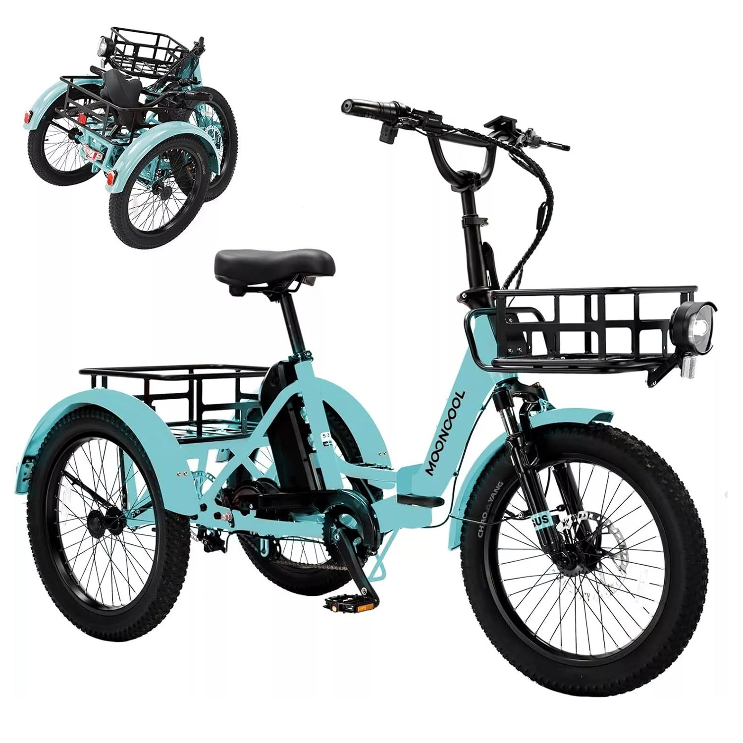 MOONCOOL 20 x4in Fat Tire Electric Tricycle Trike 500W E-bike&Battery for Adults