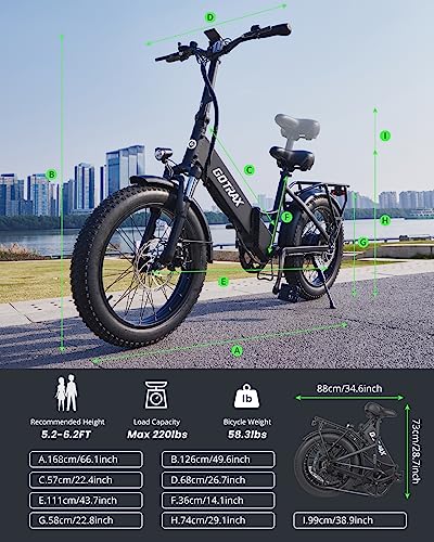 Gotrax 20" Folding Electric Bike with 55 Miles (Pedal-assist1) by 48V Battery, 20Mph Power by 500W, LCD Display and 5 Pedal-Assist Levels, Shimano 7-Speed&Front Suspension for Off-Road Bicycle
