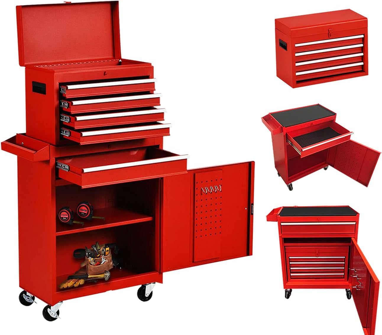 5-Drawer Rolling Tool Chest, Keyed Locking System Tool Box Big Tool Cabinet with Sliding Drawers and 4 Universal Wheels, Movable Toolbox for Workshop Garage (Black)
