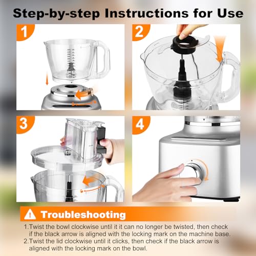 Homtone 16 Cup Food Processor, Aluminum-Diecast Blender and Food Processor Combo, 5 Preset Modes Vegetable Chopper Electric, 8 Blades 11 Functions for Home Use, Stepless Speed Control, 650W, Sliver