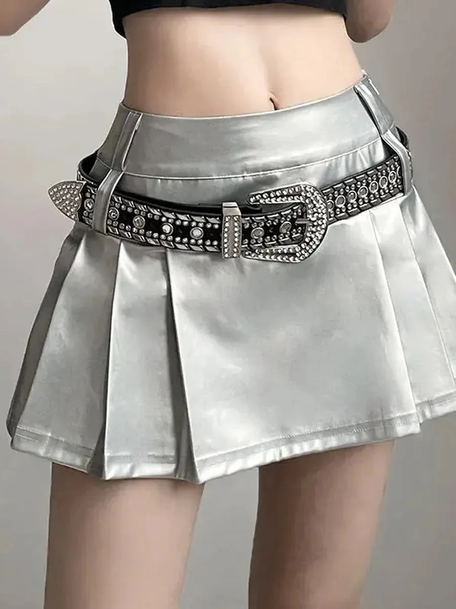 'Scale' Future Silver Metallic Pleated Skirt