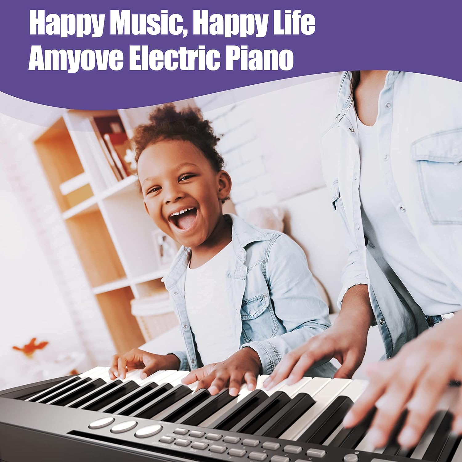 Amyove 61-Key Beginners Electric Keyboard Piano, Portable Multifunction Piano Keyboard with Microphone, Power Supply & Sheet Music Stand Pack of 2