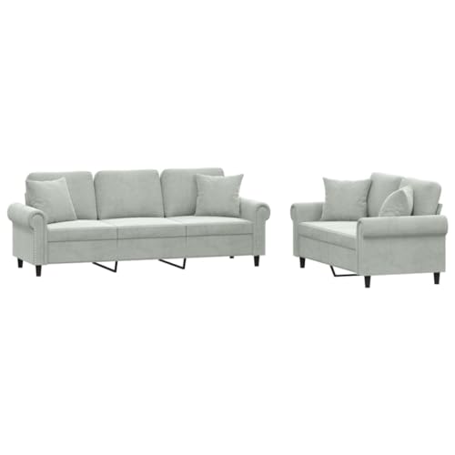 Sofas & Couches 2 Piece Sofa Set with Pillows Light Gray Velvet,Choose from a Range of Sizes to Suit Your Space: a Compact 2seater or a Spacious 3seater. Living Room Furniture
