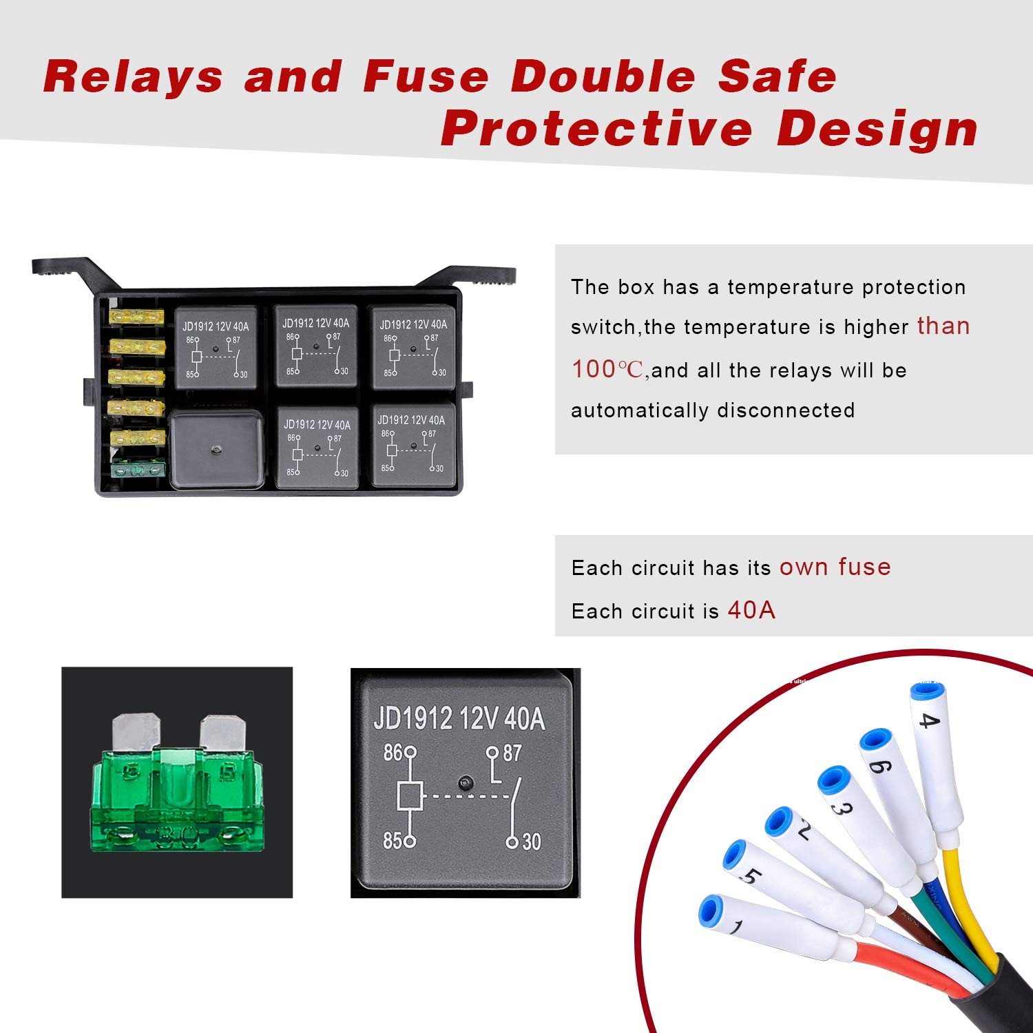 6 Gang Switch Panel Kit, Auto Power Plus Circuit Control Box Relay System Universal ON-Off Touch Switch Box for Car Marine Boat ATV UTV Truck