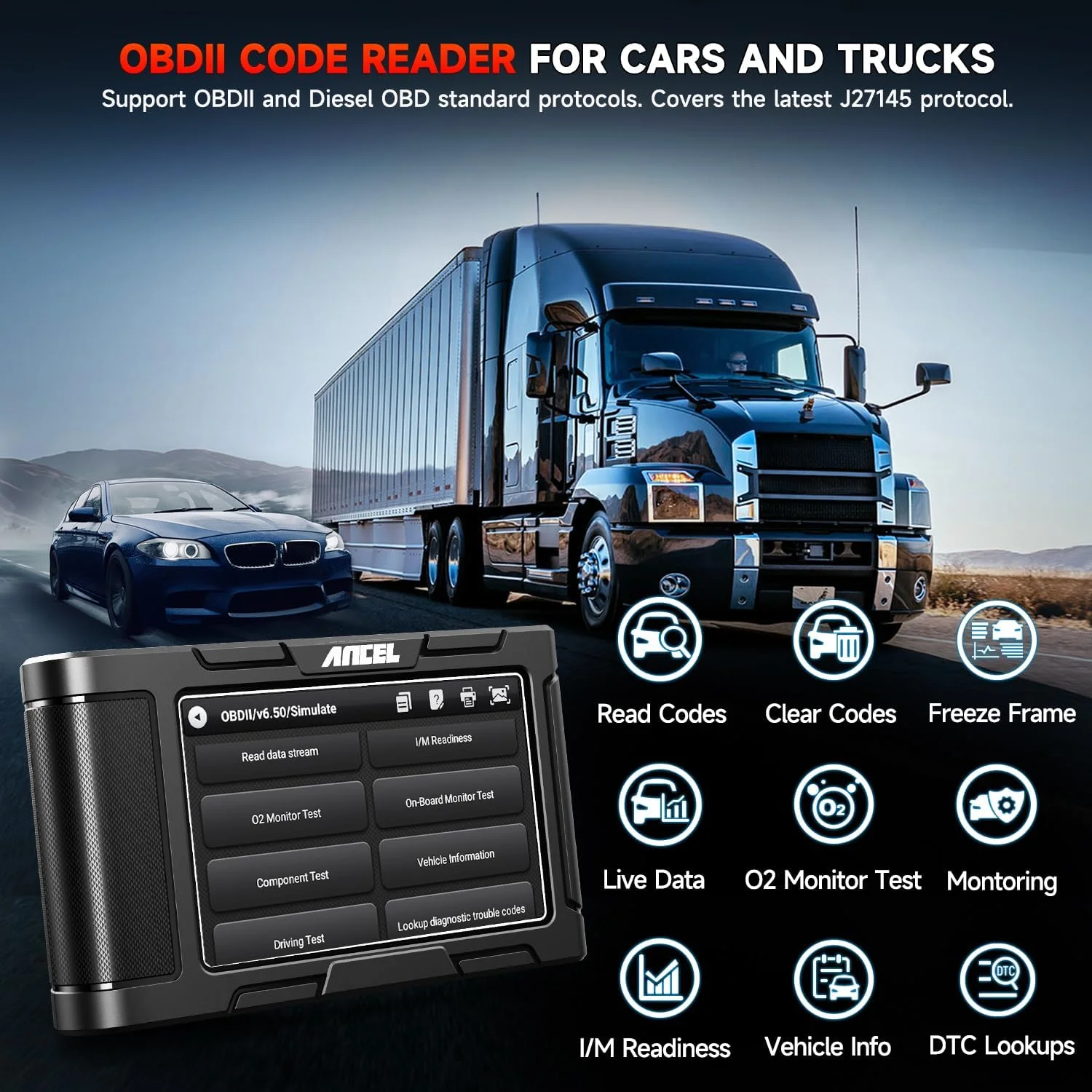 ANCEL HD3400 Diesel Truck Scanner Heavy Duty Truck Diagnostic Tool DPF Regen All Systems Scanner HD OBD Scanner Truck Code Reader for Cummins Engine,Freightliner,Peterbilt,Kenworth,Bobcat,Volvo,Mack