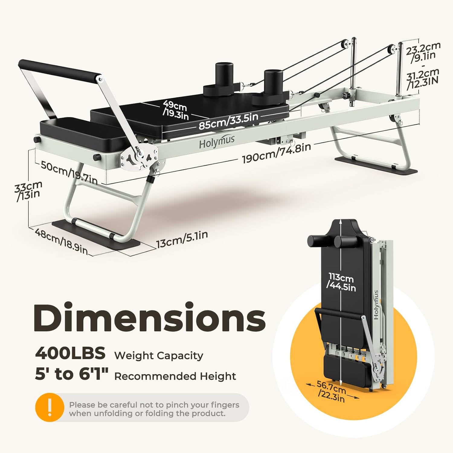 Pro 75" Pilates Reformer Machine, Foldable Pilates Machine Equipment Up to 400LBS, Pilates Equipment for Home Workout