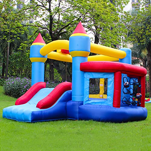 RETRO JUMP Bouncy House for Kids Outdoor, Kids Bounce House, Inflatable Bounce House with Blower, Bouncing Ball Pit & Basketball Rim, Ocean Balls, Stakes, Repair Kits, Storage Bag Included