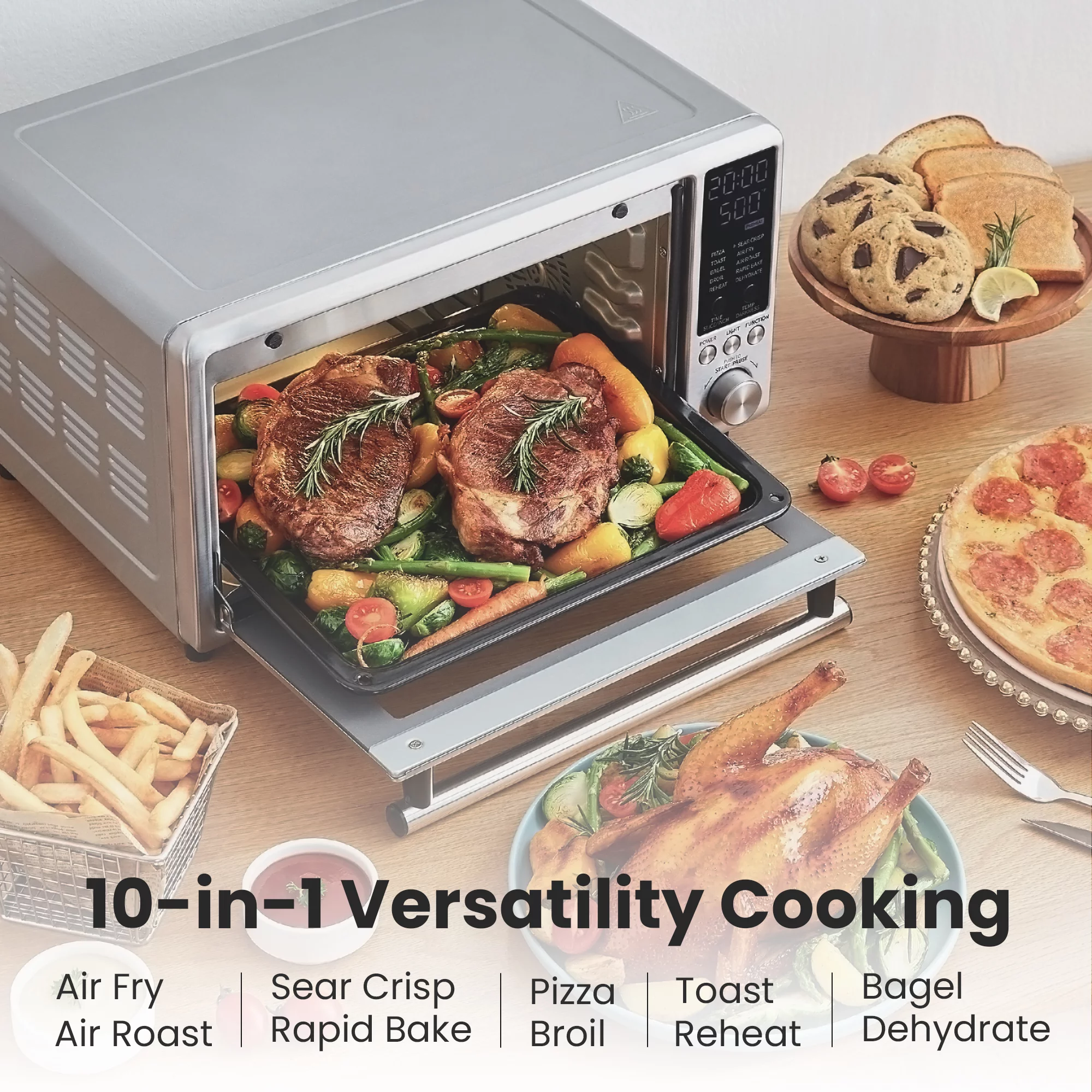 COMFEE' Air Fryer Toaster Oven Combo, FLASHWAVE™ Rapid-Heat Technology Countertop Convection Oven with Bake Broil Roast, 6 Slices/12’’ Pizza/26.4 QT, 4 Accessories, 1750W