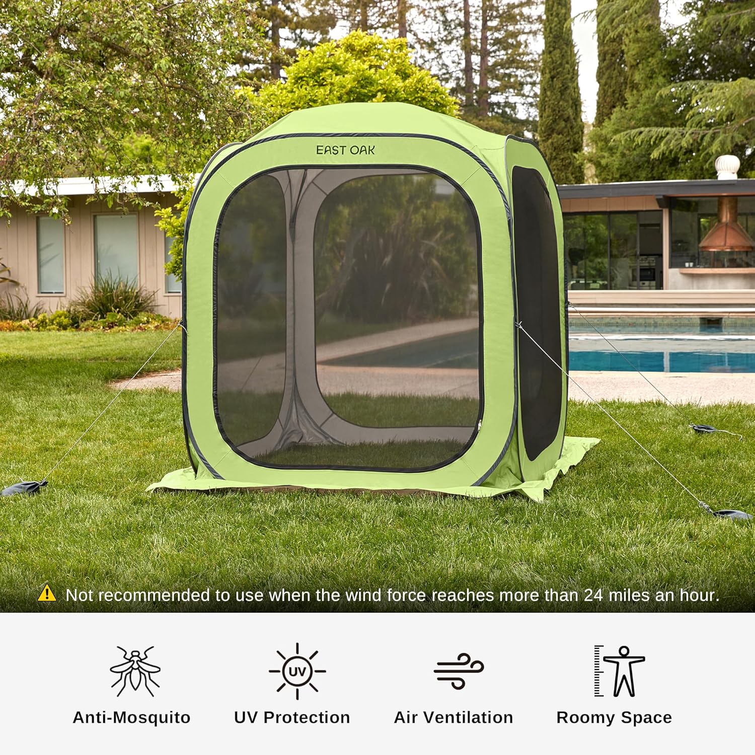 EAST OAK Screen House Tent Pop-Up, Portable Screen Room Canopy Instant Screen Tent 6 x 6 FT with Carry Bag for Patio, Backyard, Deck & Outdoor Activities, Light Green