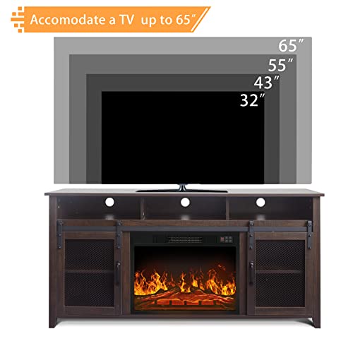 Fireplace TV Stand for TVs Up to 65",Entertainment Center Console Table with Open Storage Shelves & Cabinets,Media Furniture for Living Room,Remote Including(White Oak)