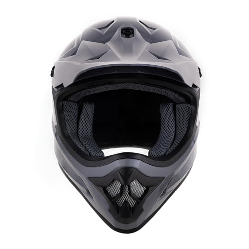 Adult ATV Dirt Bike Helmet with Goggles Gloves & Mask Adjustable Sun Visor Motorcycle Adult Helmet Off-Road Motocross Downhill Moped MX for Unisex-Adult-Gray