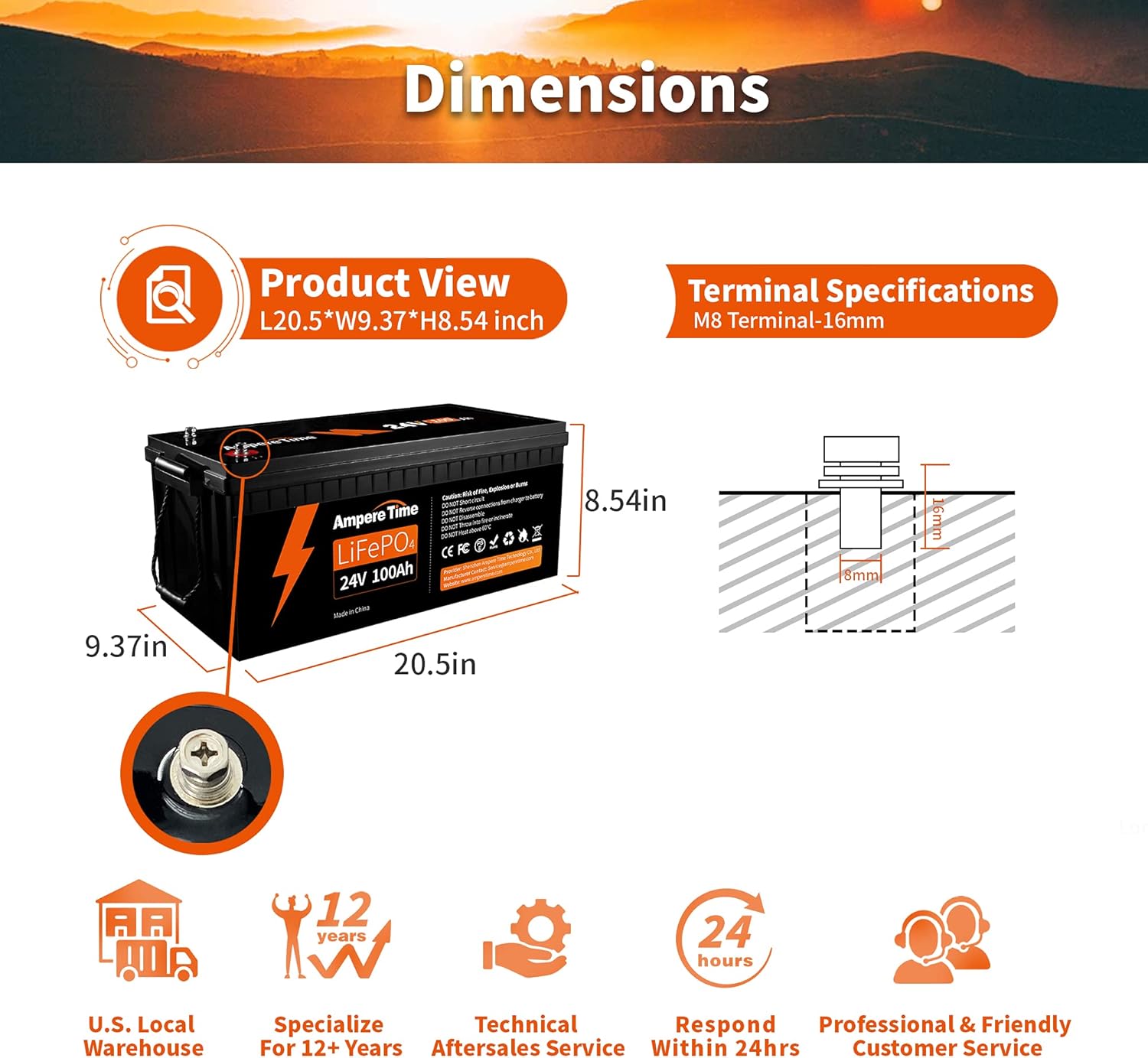 Ampere Time 12V 50Ah Lithium LiFePO4 Battery, Ideal Replacement for?12V 100Ah AGM SLA Battery, More Efficient Output & Much Lighter, 4000+ Cycles, Perfect for Boat, Security Devices, Camping, etc.