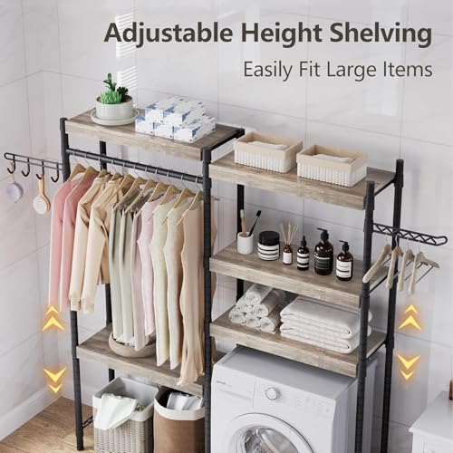 IDEALHOUSE Over The Washer and Dryer Storage Shelf- Laundry Room Organization Space Saving Laundry Drying Clothes Racks Heavy Duty Adjustable Height Bathroom Shelf for Home Decor (Wood, 28" A+B)