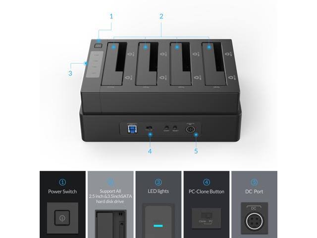 ORICO 4 Bay USB 3.0 SATA Hard Drive Docking Station/Duplicator for 2.5 inch u0026 3.5 inch HDD -Black (6648US3-C-V1)