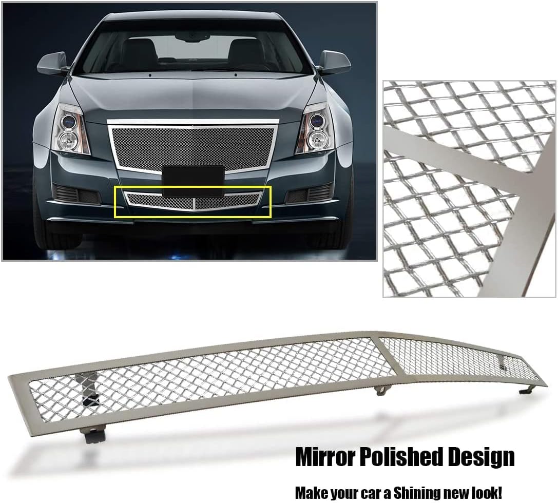 Stainless Steel Mesh Grille Compatible with 2008 2009 2010 2011 2012 2013 Cadillac CTS Chrome Grill Lower Front Grill Insert