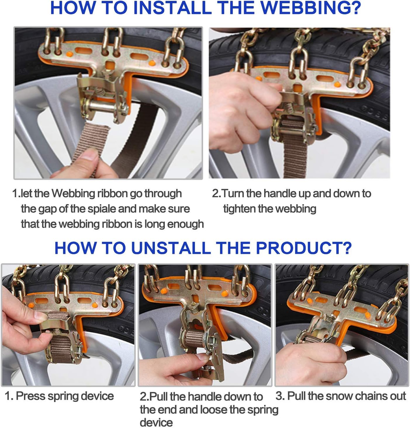 AutoChoice 6 Packs Car Snow Chains Emergency Anti Slip Tire Chains with Thickened Manganese Steel for Truck SUV in Snow, Ice, Sand and Mud(Tire Width 195-235mm)