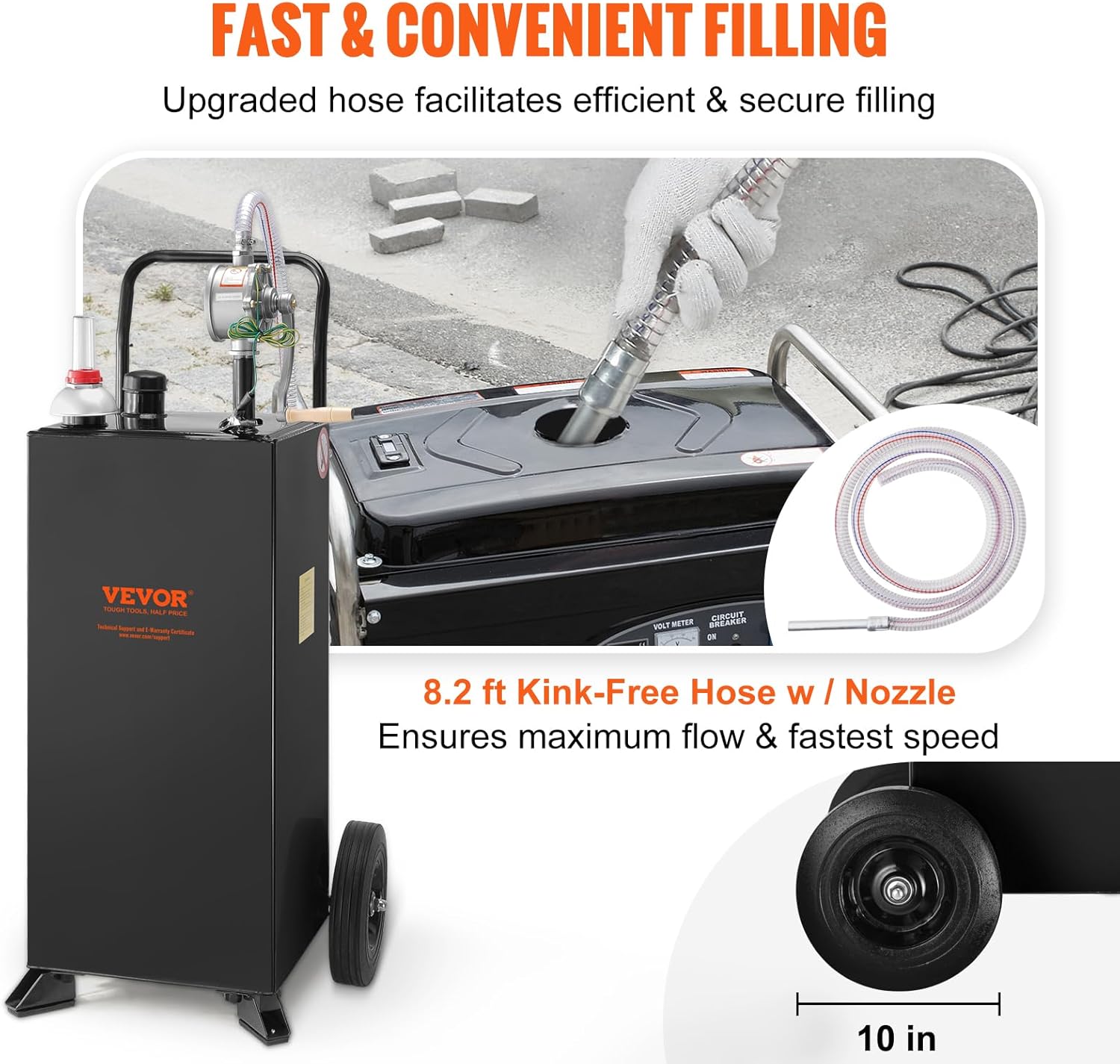 VEVOR Fuel Caddy 30 Gallon, Fuel Storage Tank with Wheels, Portable Gas Caddy with Manual Transfer Pump, Gasoline Diesel Fuel Container for Cars, Lawn Mowers, ATVs, Boats & More, Black