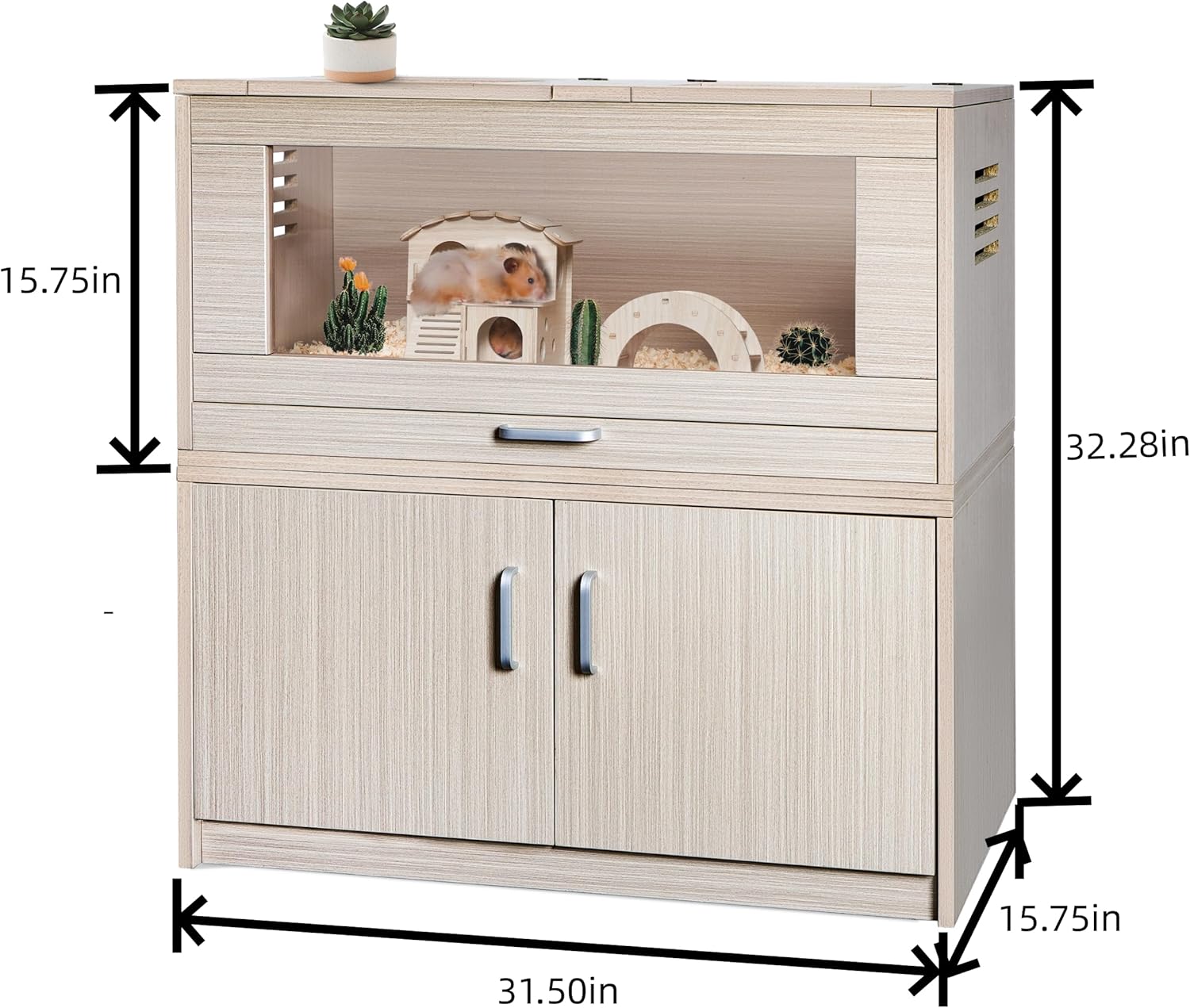 Guinea Pig Cages, Hamster Cage Wood with Independent Storage Cabinet, House for Rat Chinchilla with Guinea Pig Hutch and Bridge, Openable Top with Acrylic Sheets