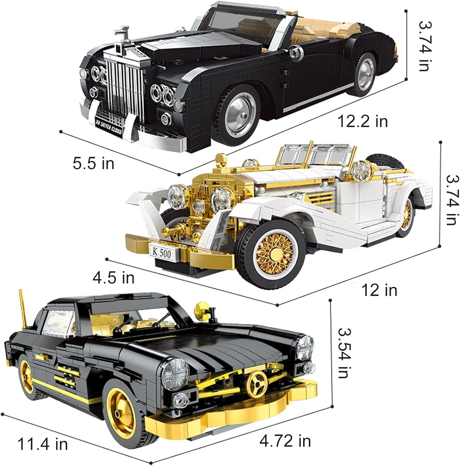 Nostalgia Retro Vintage Car K500 MOC Building Blocks Car Set, Adult Collectible Model Cars Set to Build, 1:14 Scale Retro Car Model New (868 Pcs)