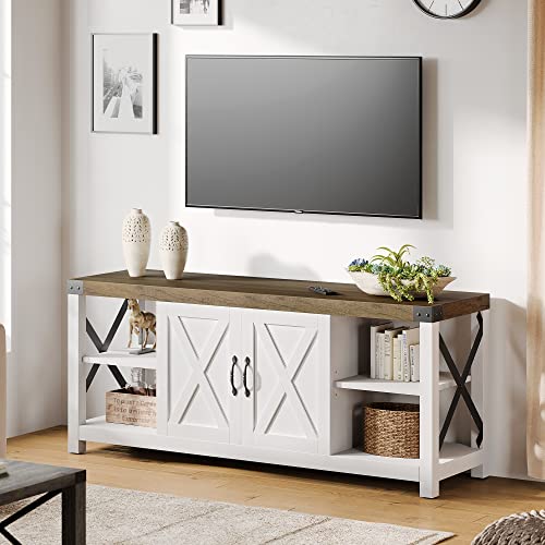 GAOMON 60 Inch TV Stand for TV up to 50 60 65 Inches, Farmhouse Wood Stand TV Cabinet Entertainment Center with Storage and Adjustable Shelves (Grey)