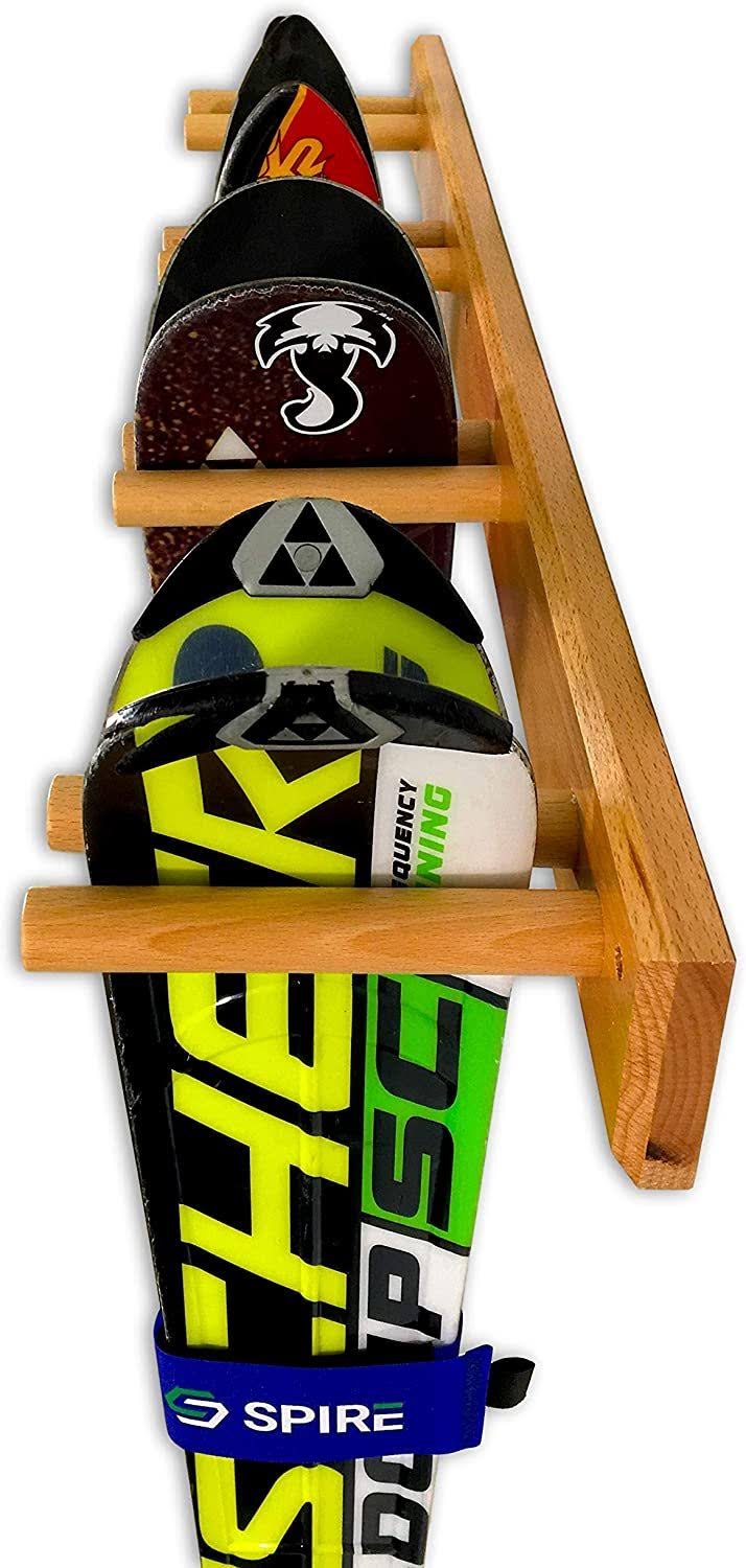 StoreYourBoard Timber Ski Wall Rack - 4 Pairs of Skis Storage - Wood Home u0026 Garage Mount System (Natural)