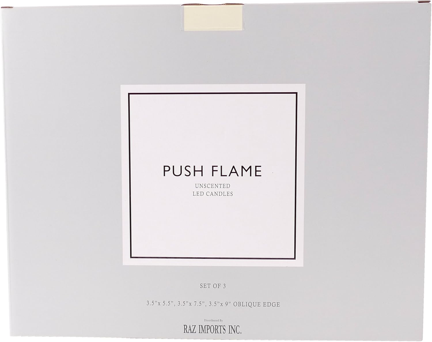 Raz Imports Push Flame Ivory Pillar Candles with Remote, Set of 3 - 2D - Flameless Lighting Accent and Battery Operated Flickering Light Source with Timer - Fake Candles for Living Room and Bedroom