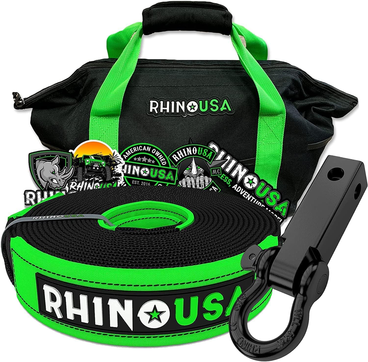Rhino USA Shackle Hitch Receiver, Best Towing Accessories for Trucks & Jeeps, Connect Your Rhino Tow Strap for Vehicle Recovery, Mounts to 2 Receivers (2" Hitch Receiver) Pack of 2