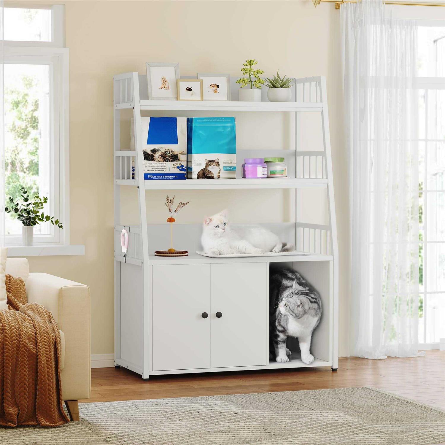 YITAHOME Cat Litter Box Enclosure with Storage Shelves Indoor Large Litter Box Furniture Wooden Hidden Cat Cabinet Washroom - Pet Supplies online store