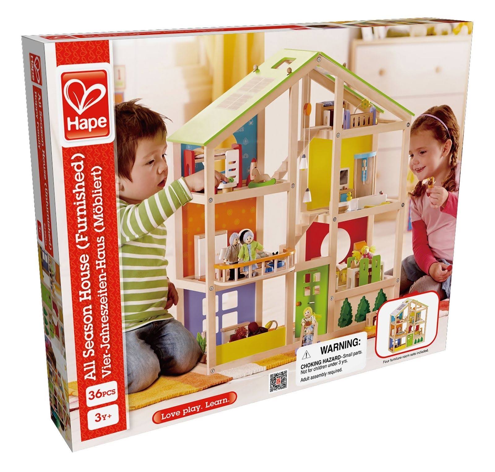 Hape All Seasons Kids Wooden Dollhouse by Award Winning 3 Story Dolls House Toy