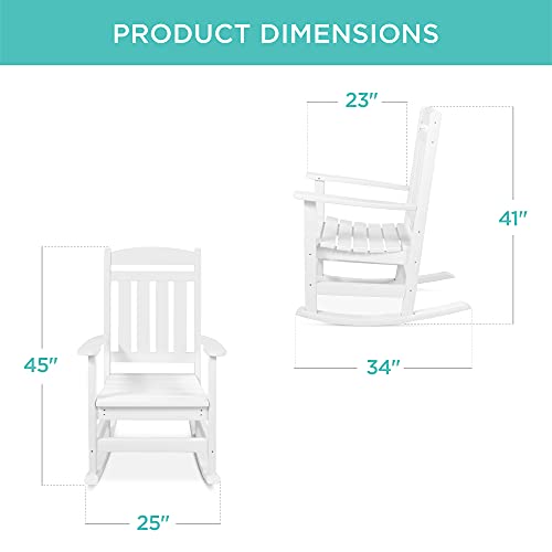 Best Choice Products All-Weather Rocking Chair, Indoor Outdoor HDPE Porch Rocker for Patio, Balcony, Backyard, Living Room w/ 300lb Weight Capacity, Contoured Seat - Gray
