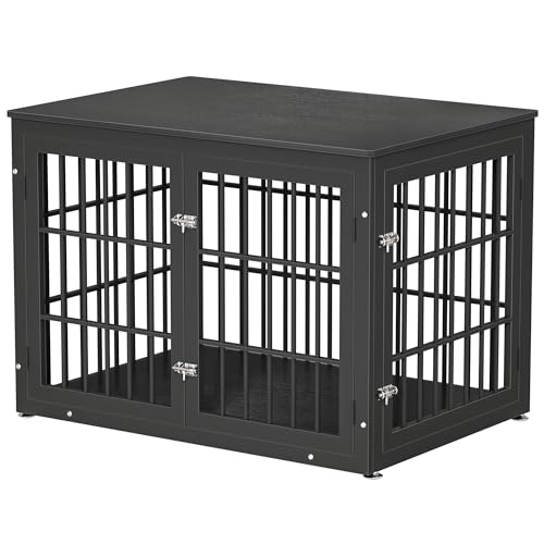 48 Inch Heavy Duty Dog Crate Furniture for Large Dogs, Decorative Pet House End Table, Extra Large Wooden Cage Kennel Furniture Indoor, Natural and White