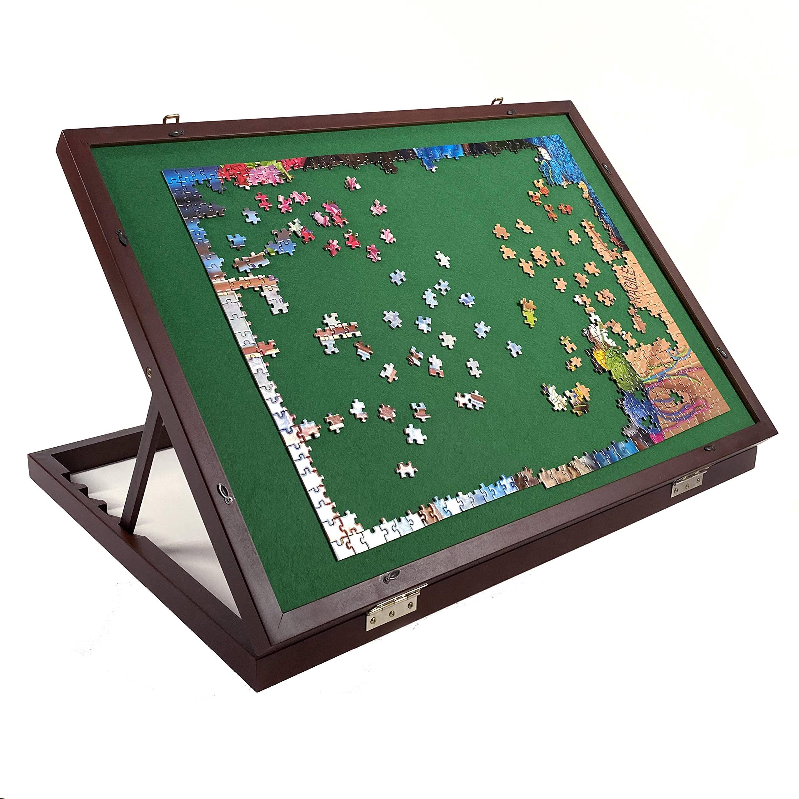 Mary Maxim Adjustable Wooden Jigsaw Puzzle Table - Puzzle Tables for Adults - Puzzle Storage Board - Felt Mat 32” x 22” - Puzzle