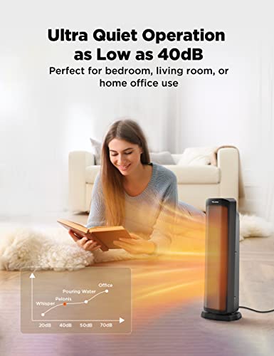 PELONIS 23” Oscillating Ceramic Tower Space Heater with Remote & Thermostat, Electric Energy Efficient Floor Heater for Indoor Use Large Room Safe with Timer, ECO Mode, 1500W, White