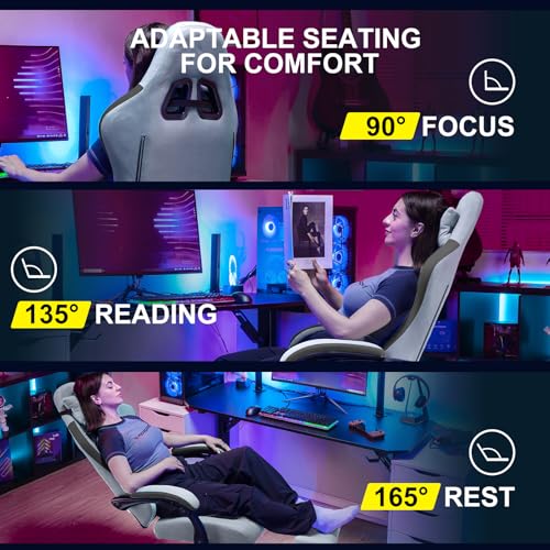 GTPLAYER Gaming Chair, Computer Office Chair with Pocket Spring Cushion, Linkage Armrests and Footrest, High Back Ergonomic Computer Chair with Lumbar Support Task Chair with Footrest