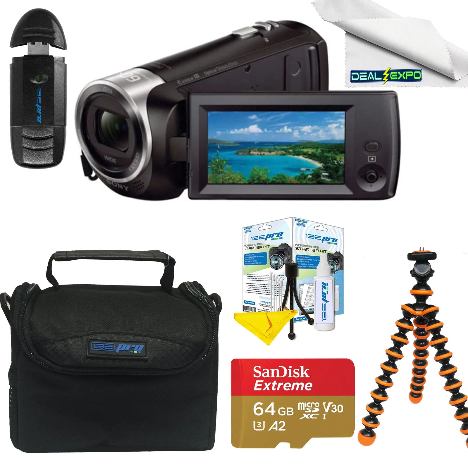 Sony HDR-CX405 1080p Full HD Handycam Camcorder Bundle with Camera Gadget Bag, Flex Pod Tripod and More Accessories