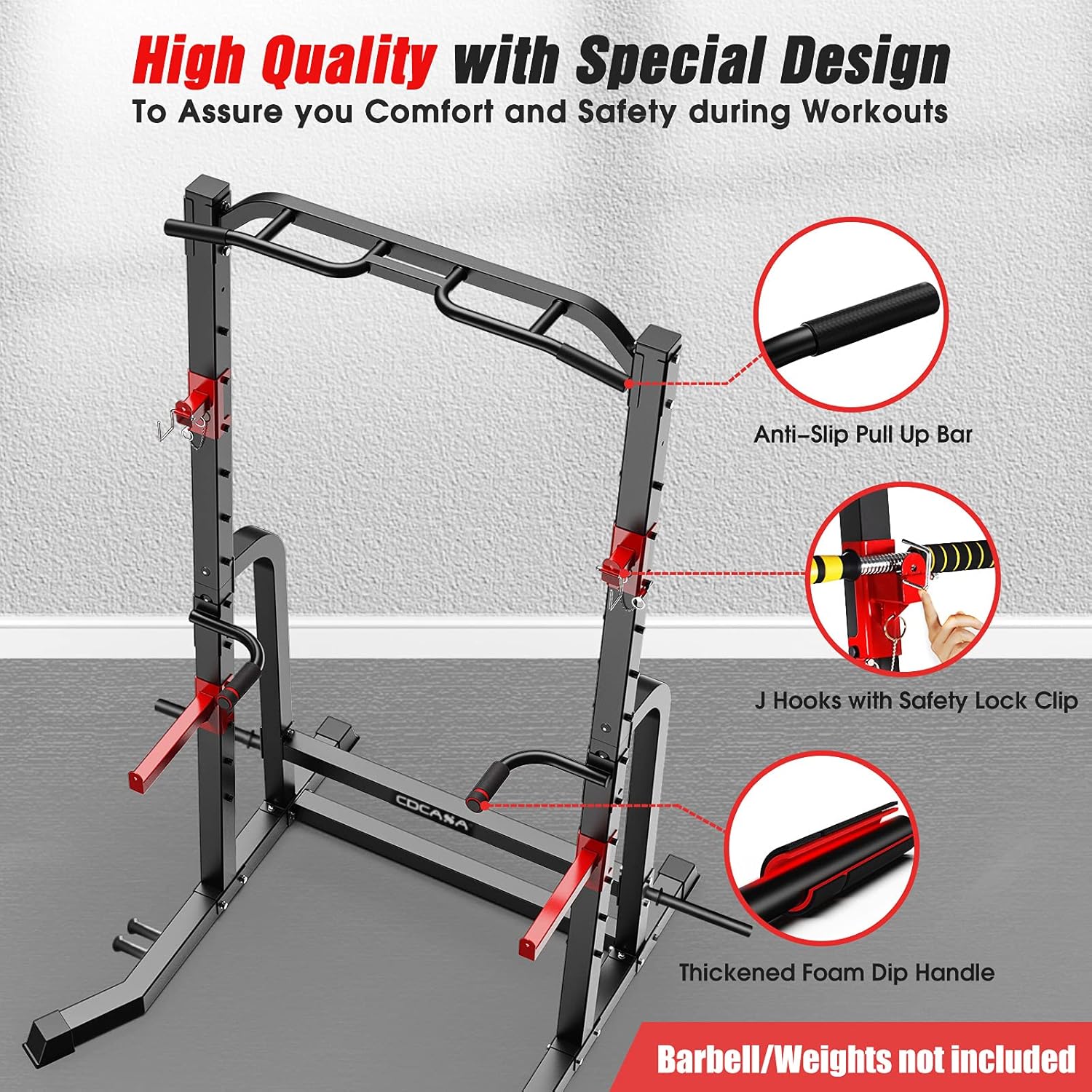 CDCASA Power Squat Rack Cage, Adjustable Power Cage, Multi-Function Power Tower with Pull Up Bar, Power Zone Rack Stand for Home Gym