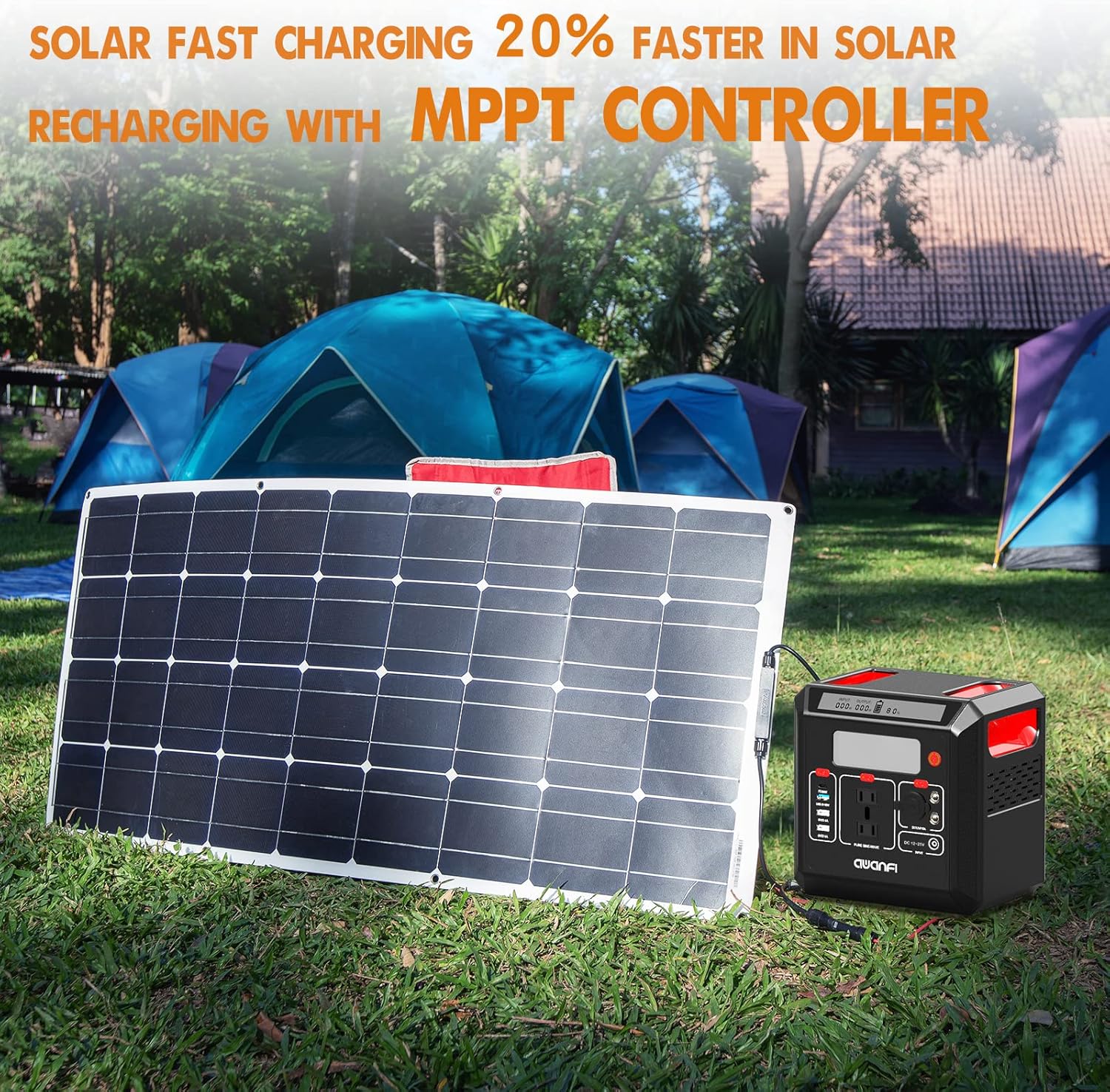 Portable Power Station 500W, AWANFI 518.4Wh Solar Generator with 110V Pure Sine Wave AC Outlets, 12V Regulated DC, USB PD Output, Battery Power Generator for Camping Home Blackout RV, Ship from TX