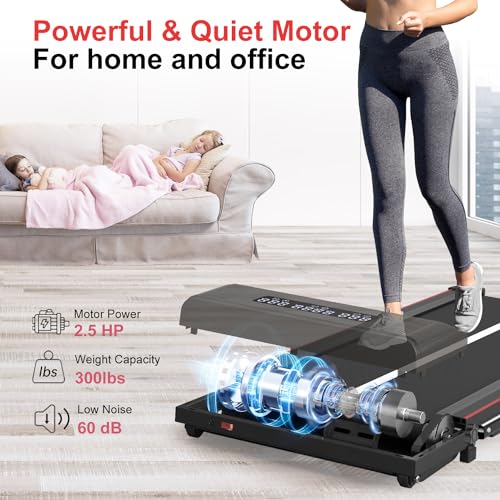Walking Pad Treadmill, 6.2MPH Under Desk Treadmill with Bluetooth Speaker, Ultra Quiet for Office & Home, 2.5HP Running Machine with 300 LBS Capacity, Remote Control