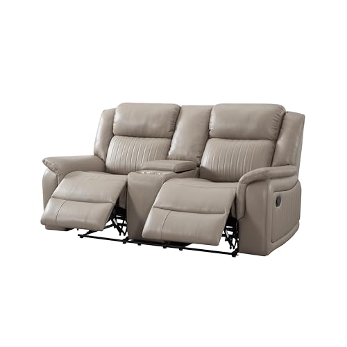 Sofa Chair, Reclining Sofa Couch with Pillow Top Armrest, 2 Built-in Aluminum Cup, Storage, Double Recliner RV Sofa & Console for Home Theater Living Room