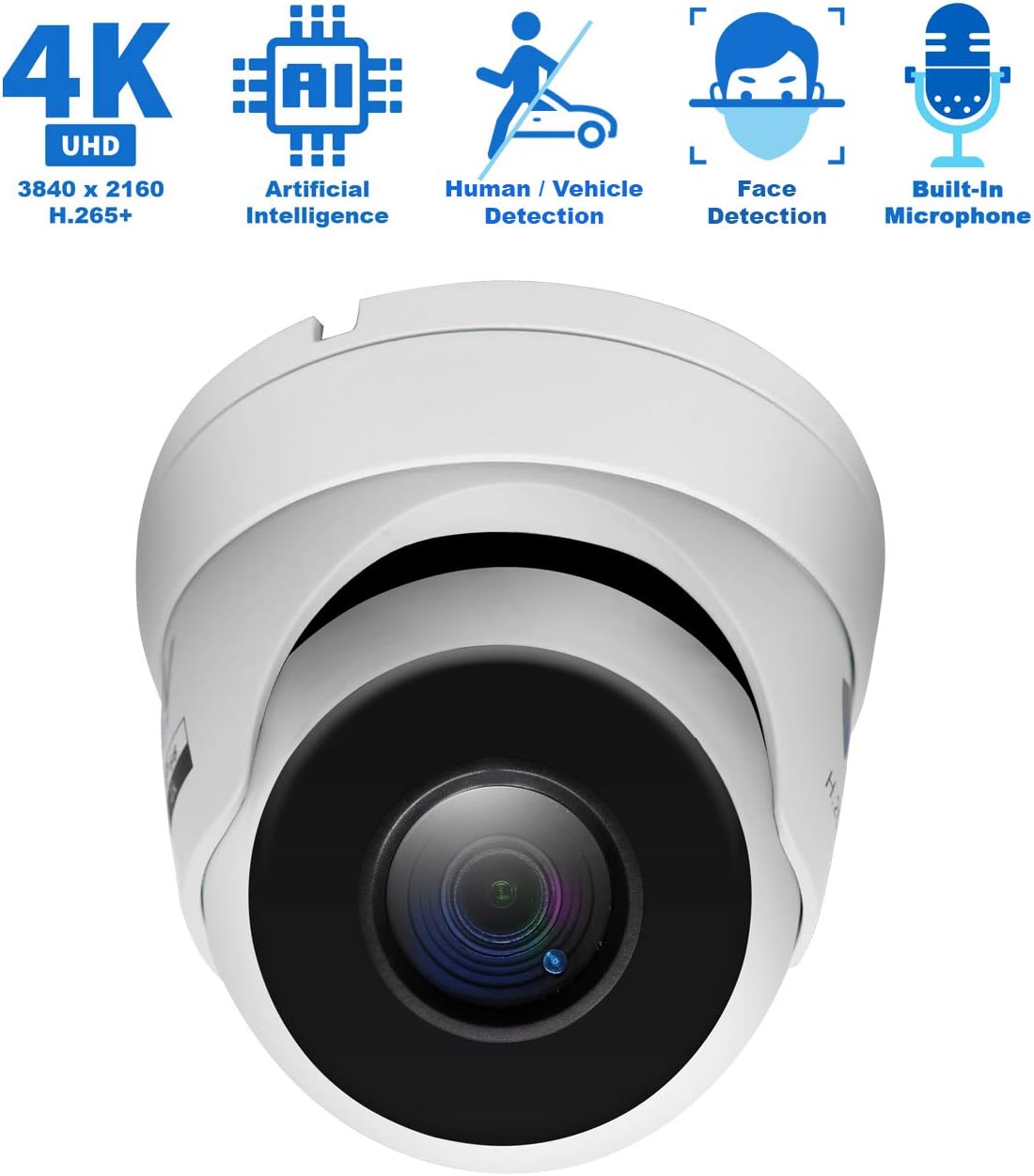 GW Security 8 Channel Smart AI PoE NVR Ultra-HD 4K (3840x2160) Security Camera System with 8 x 4K (8MP) 2160P Face Recognition/Human/Vehicle Detection Waterproof Microphone IP Dome Camera
