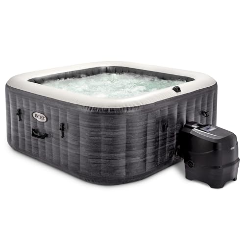 INTEX 28451EP PureSpa Greystone Deluxe Spa Set: Includes Energy Efficient Spa Cover and Wireless Control Panel – Spa Control App – Built-in FastFill Inflation System – 6 Person Capacity – 77" x 28"
